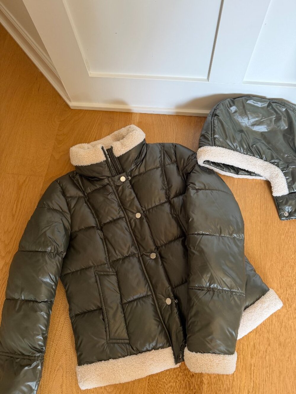 Womens' Sherpa-Trim puffer jacket (French Connection), sz XS